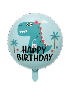 Balon foliowy Dinozaur okrągły Happy Birthday 45 cm